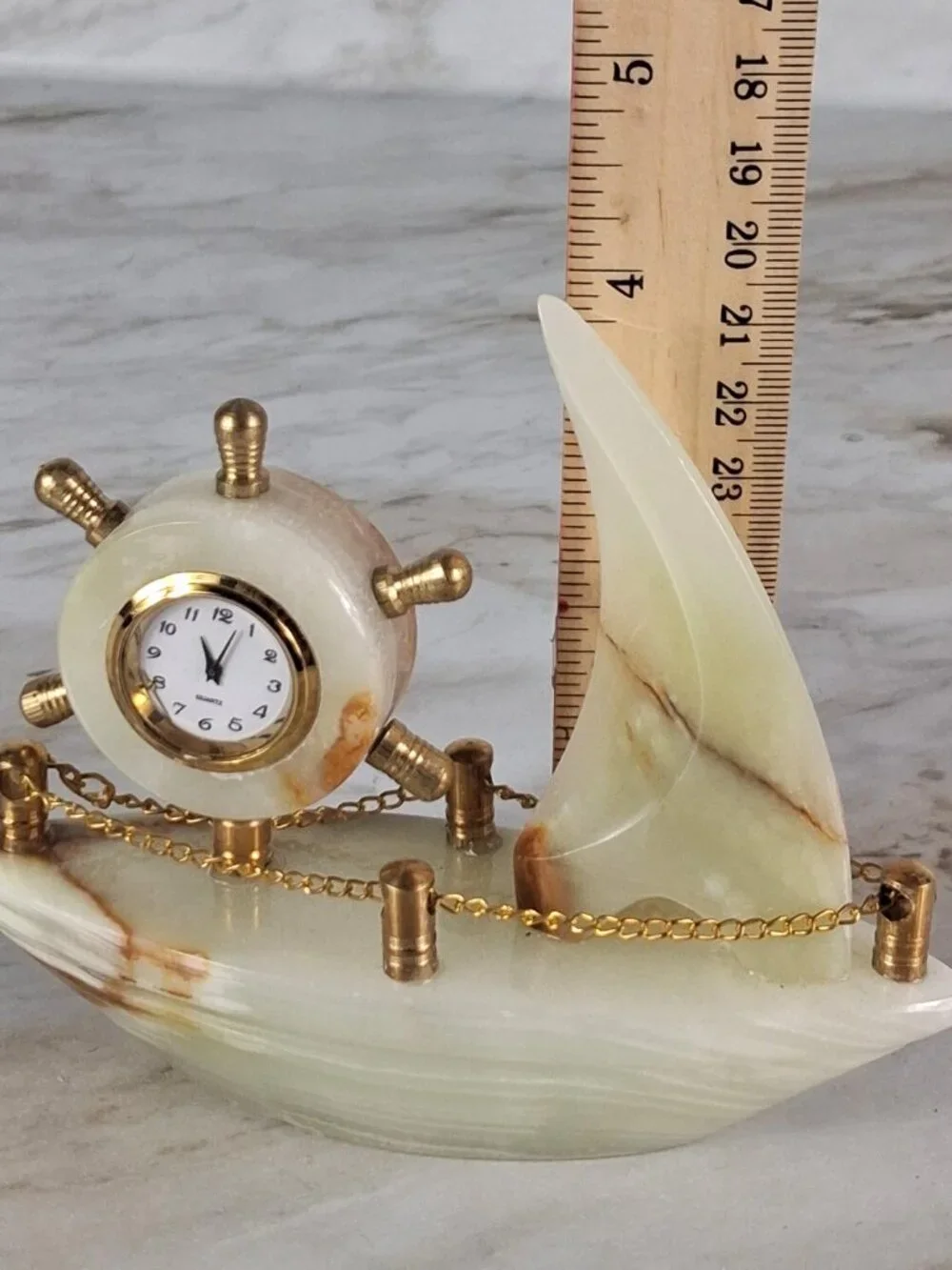 Decorative Collectible Ship Clock Desk Mentel Marble Onyx Handmade Imported NEW